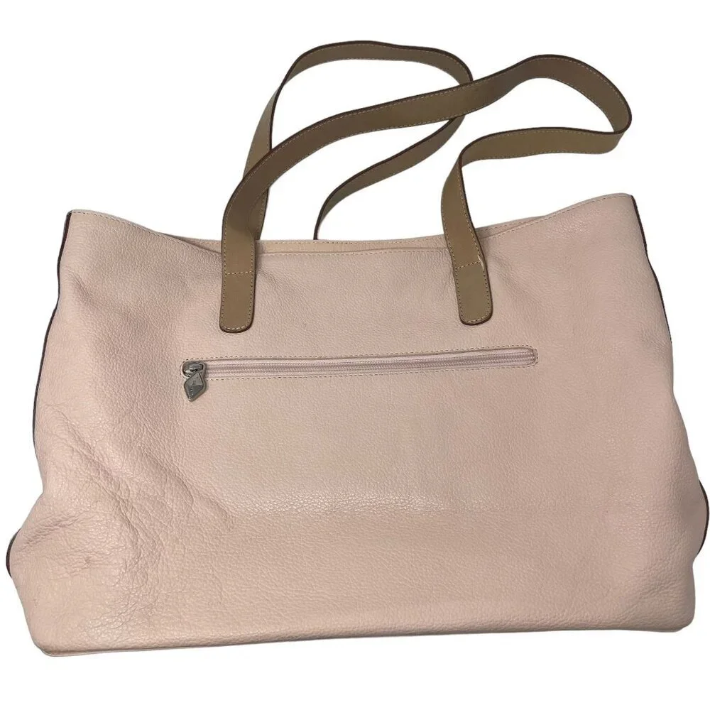 I. Santi Pink Tote Bag Genuine Leather Large Tan Handles Made in Italy